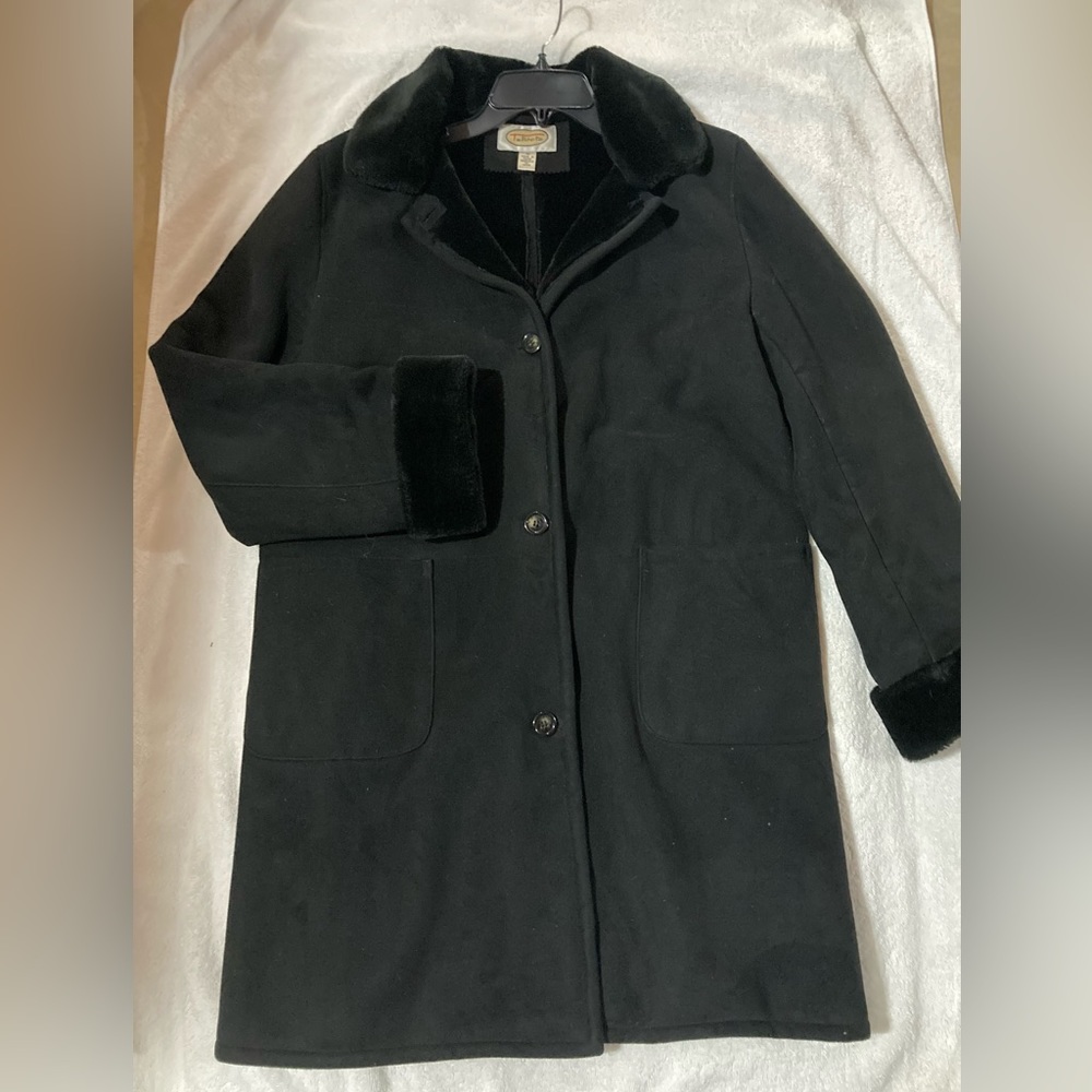 Talbots Faux fur and shearling black coat